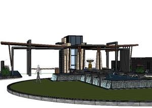 某现代风格小区大门门楼设计sketchup(su(草图大师)3d模型