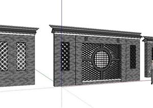 某公园景墙照壁设计sketchup(su)3d模型,该景观设计方案造型