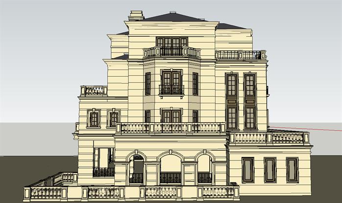 法式别墅建筑设计方案正视图(5)
