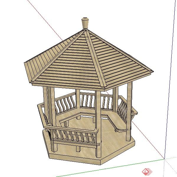 一个古典中式风格木结构凉亭su设计模型素材