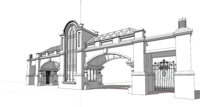 某欧式风格小区大门入口su模型素材[原创]