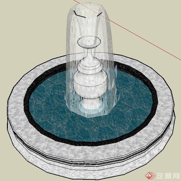 某圆形喷泉喷水池设计su模型素材2