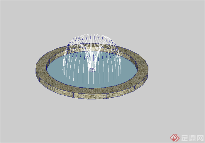 某圆形喷水池喷泉跌水设计su模型素材2