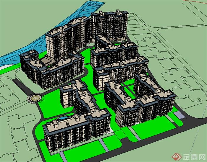 某居住区现代风格住宅建筑su模型