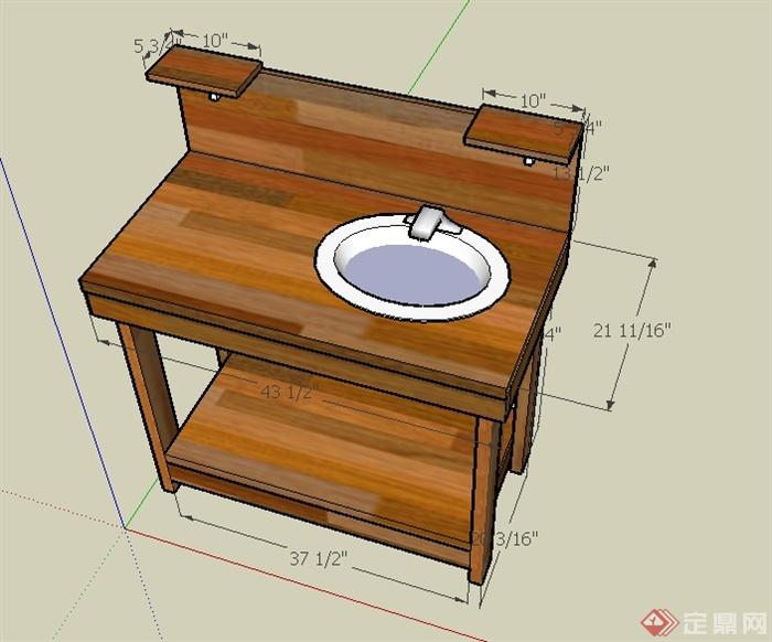 某木制卫生间洗手台su模型