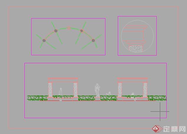  雕塑廊架平、立面图 大样图