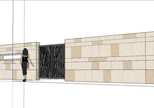 某小区侧门及现代风格围墙设计SketchUp(SU(草图大师))3D模型