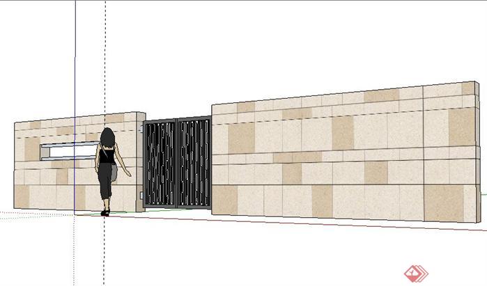 某小区侧门及现代风格围墙设计SketchUp(SU)3D模型