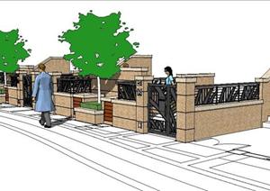 某联排别墅区围墙景观设计SketchUp(SU(草图大师))3D模型