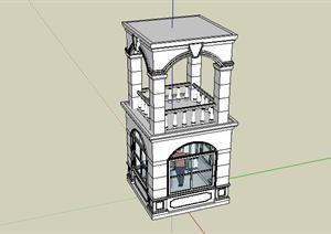 某欧式双层保安亭设计SketchUp(SU(草图大师))3D模型