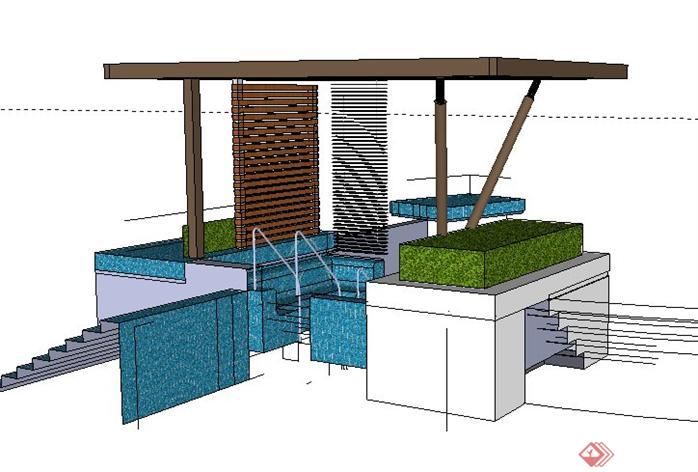 某地下车库人行出口景观亭子设计SketchUp(SU)3D模型