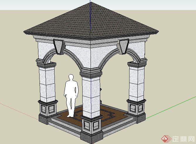 一个简洁欧式四方景观亭子设计SketchUp(SU)3D模型