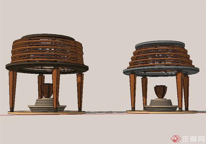 两款东南亚风格景观亭子SketchUp(SU)3D模型