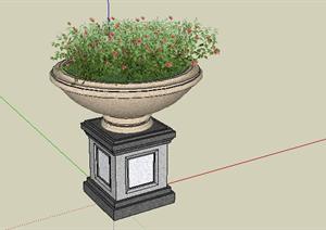 一款欧式景观花钵带植物SketchUp(SU(草图大师))3D模型