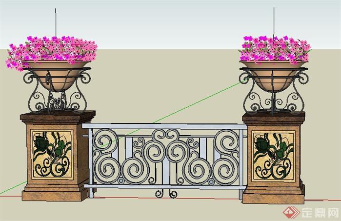 某欧式风格小围墙景观设计SketchUp(SU)3D模型