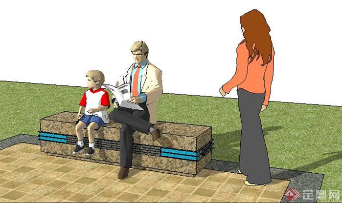 花岗石条凳景观设计SketchUp(SU)3D模型