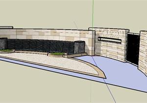 某景墙跌水景观设计SketchUp(SU(草图大师))3D模型