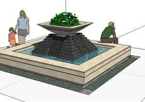 花坛是跌水景观设计SketchUp(SU(草图大师))3D模型