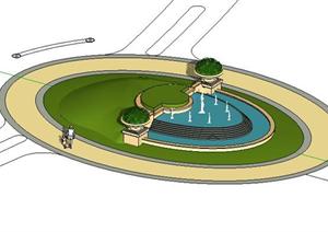 某道路环岛水景观设计SketchUp(SU(草图大师))3D模型