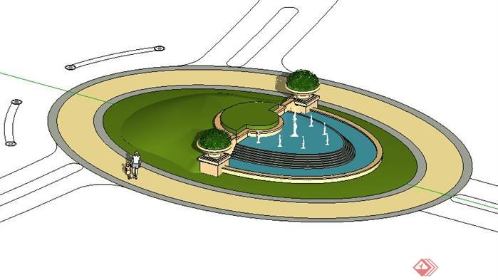某道路环岛水景观设计SketchUp(SU)3D模型