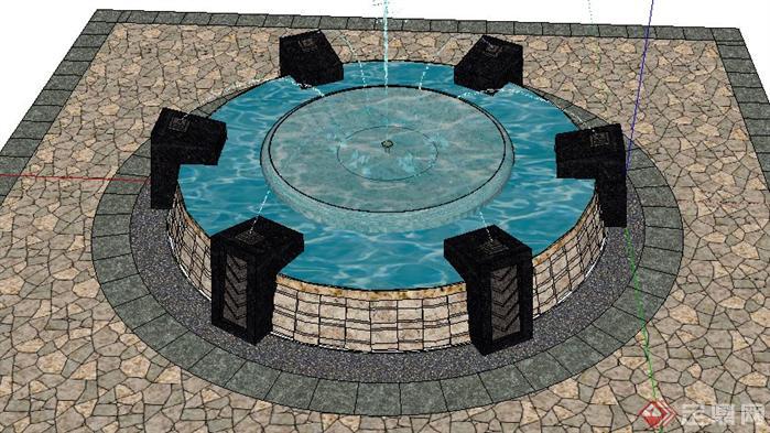 某广场景观喷泉水景设计SketchUp(SU)3D模型