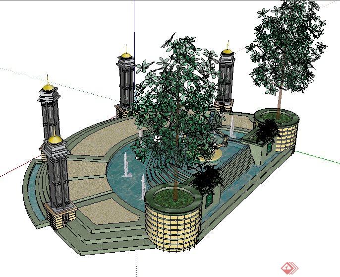 欧式跌水水景设计SketchUp(SU)3D模型