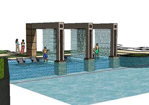游泳池旁景观水景设计SketchUp(SU(草图大师))3D模型