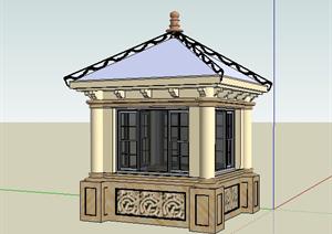 某小区中式风格保安亭SketchUp(SU(草图大师))3D模型