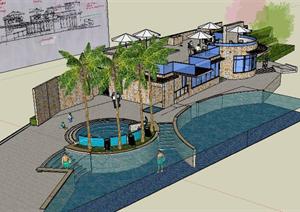 一个东南亚风格游泳池景观设计SketchUp(SU(草图大师))3D模型