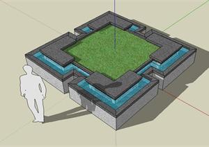 现代中式带水景景观树池SketchUp(SU(草图大师))3D模型