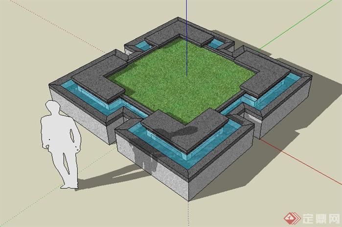 现代中式带水景景观树池SketchUp(SU)3D模型