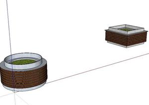 现代风格方形和圆形景观树池SketchUp(SU(草图大师))3D模型
