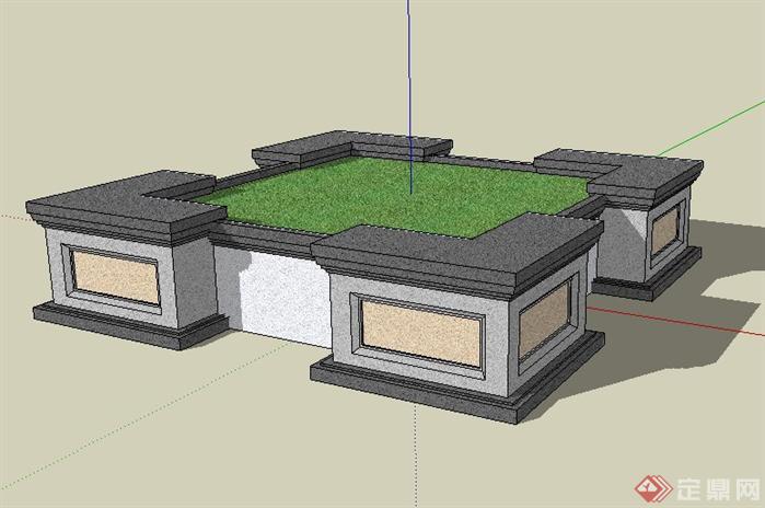 造型独特方形景观树池SketchUp(SU)3D模型