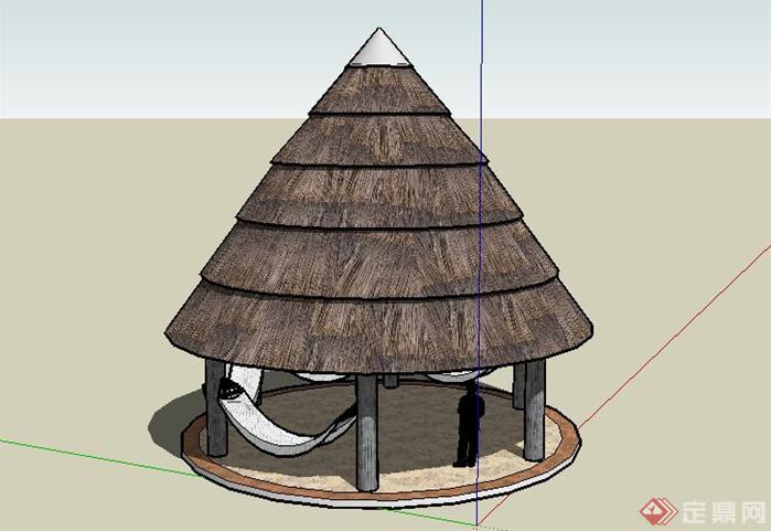 东南亚风格茅草 圆亭设计SketchUp(SU)3D模型