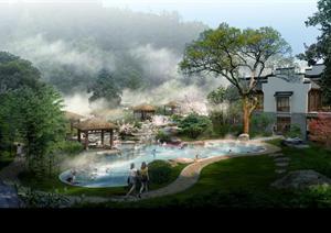 某度假区温泉泡池园林景观设计效果图psd格式