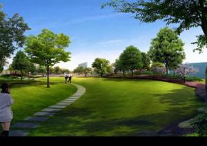 某公园绿地道路园林景观设计效果图psd格式