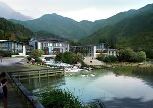 某酒店水景园林景观设计效果图psd格式