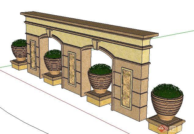 欧式组合景墙SketchUp(SU)3D模型