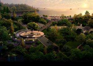 某公园大型滨水广场园林景观设计效果图psd格式