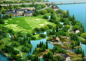 某高尔夫球场湿地园林景观设计效果图psd格式