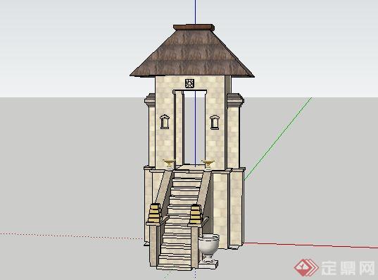 东南亚风格长条形门楼景观小品SketchUp(SU)3D模型