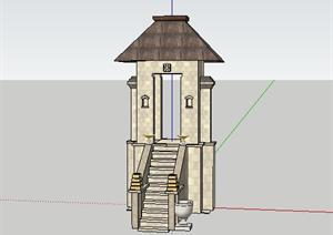 东南亚风格长条形门楼景观小品SketchUp(SU(草图大师))3D模型