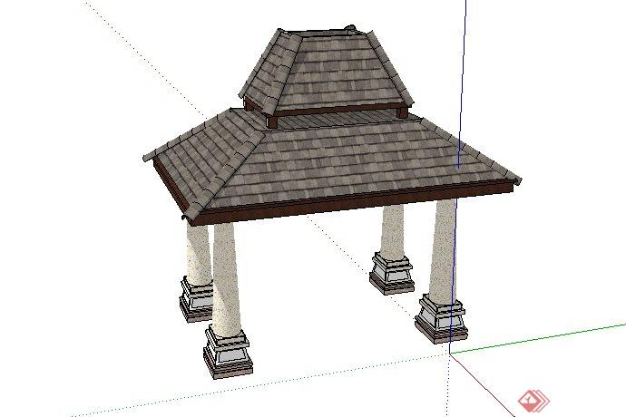 东南亚风格方形景观亭SketchUp(SU)3D模型