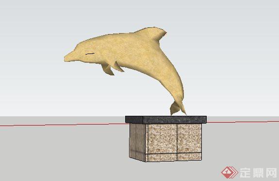 海豚吐水雕塑带基座SketchUp(SU)3D模型