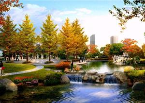 某公园滨水广场园林景观设计效果图psd格式