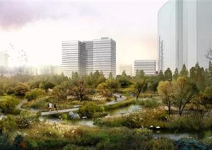 某城市湿地公园园林景观设计效果图psd格式