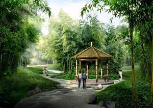 某公园竹林幽径园林景观设计效果图psd格式