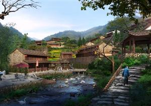 某巴蜀风格生态旅游园林景观设计效果图psd格式