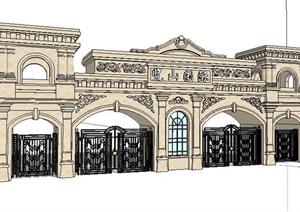 2个居住区入口大门设计SketchUp(SU(草图大师))3D模型