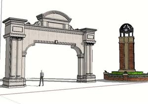 某居住区大门和钟楼SketchUp(SU(草图大师))3D模型